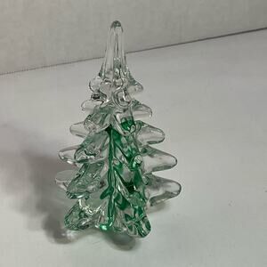 Beautiful Vintage Crystal Art Glass Clear With Green Accents Christmas Tree